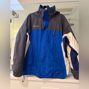 Men’s Columbia Blue and Gray Waterproof Ski/Snow Jacket. Removable fleece insert